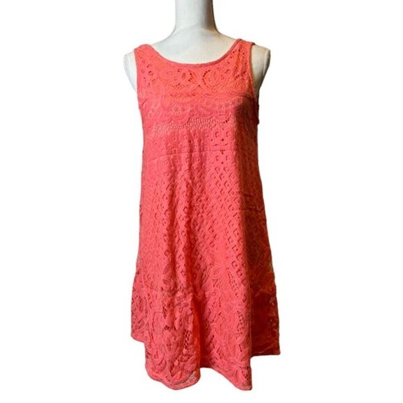 Altar'd State Women's Stretch Knit Crochet Sleeveless Dress Light Coral Medium - Picture 1 of 9